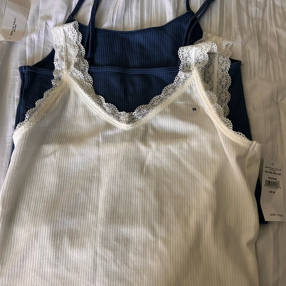 American Eagle Outfitters White and Blue Camisoles